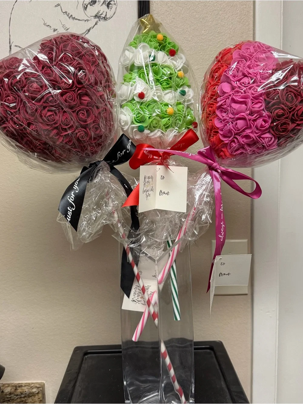 Bundle Artificial Foam Rose Bears and Heart Arrangements